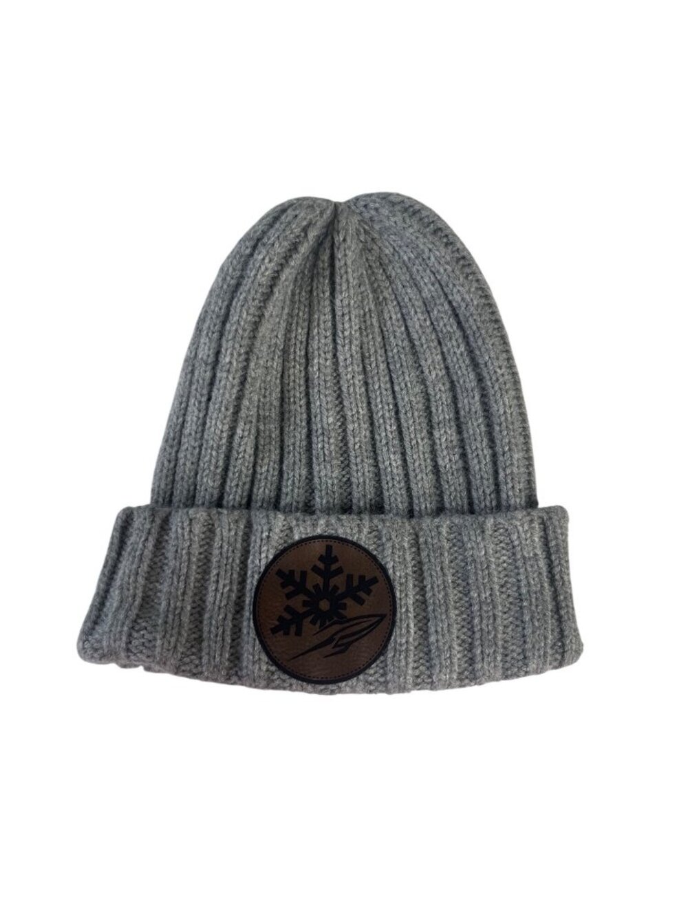 Atlantis Ribbed Knit Beanie Snowflake Patch Gray Winter Warm